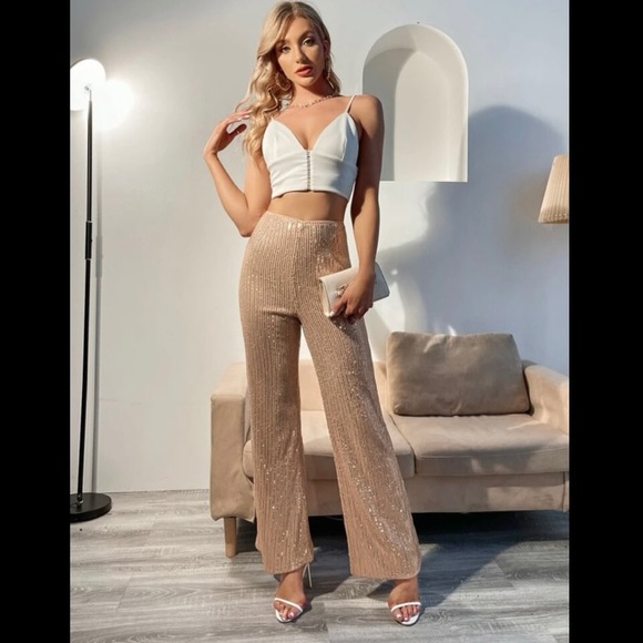 COPY - SHEIN High Waisted Sequin Flare Leg Pants - Picture 4 of 7
